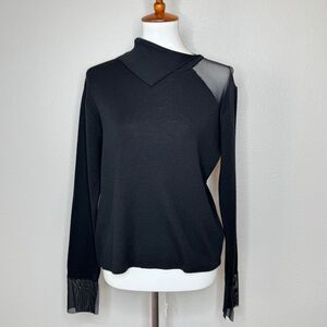 SILVIA NOVELLI Italy Merino Wool Sweater LG Black Asymmetrical Netting Details‎